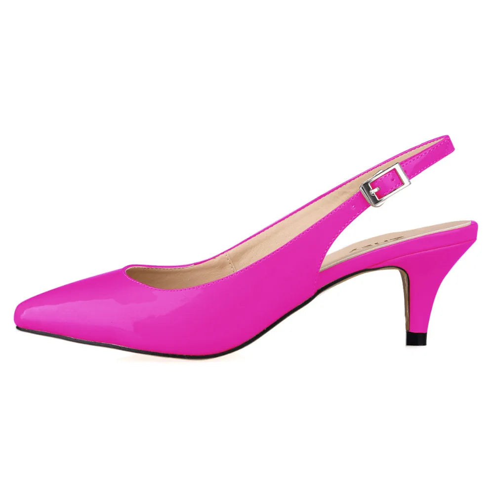 Daily all-match Sandal Shoes Pointed High Heels Large Size Pumps New 6cm Low Casual Back Empty Buckle Red Wedding shoes