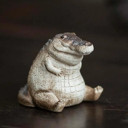 Cute Chubby Crocodile Figurine Realistic Little Crocodiles Ornament Resin Tea Pet Model Home Decor Funny Feng Shui Gifts
