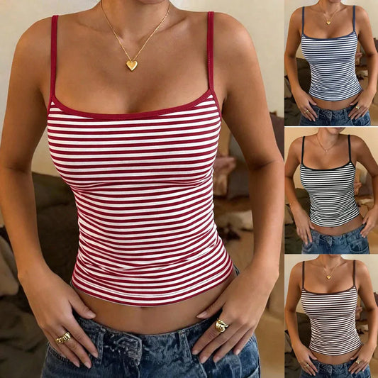 Women's 2026 New Vintage Striped Crop Top – Low Cut High Waist Slim Fit Tank, Sexy Y2K Streetwear Camisole