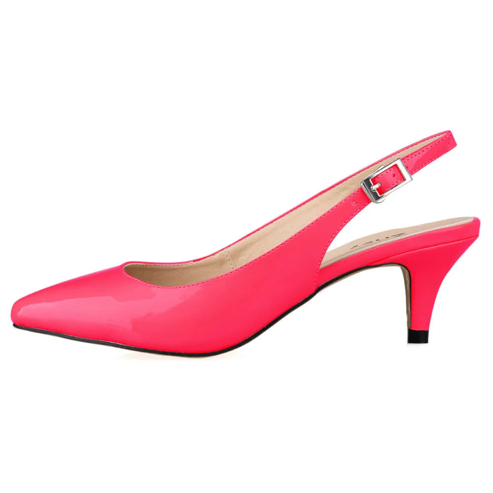 Daily all-match Sandal Shoes Pointed High Heels Large Size Pumps New 6cm Low Casual Back Empty Buckle Red Wedding shoes