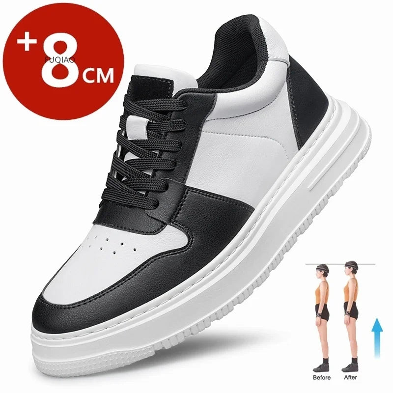Luxury Brand Fashion Leather Elevator Sneakers Men Comfortable Breathable Casual Shoes Height Increase Insole 8cm Lift Men Shoes