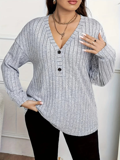 Plus Size Spring Autumn Women Elegant Knitted Shirt Casual Fashion V Neck Tops Office Lady Button Solid Long Sleeve Clothing