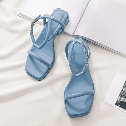 Fashion Womens Shoes 2025 Female Sandal Buckle Mid-Calf Strap Med Block Heels Luxury Peep Girls Beige Medium Chunky Sandals