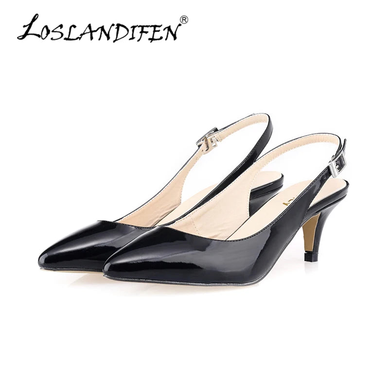 Daily all-match Sandal Shoes Pointed High Heels Large Size Pumps New 6cm Low Casual Back Empty Buckle Red Wedding shoes