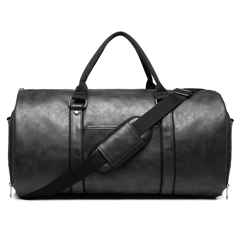 2025 New Men's Large Capacity Leather Waterproof Weekend Travel Business Convertible Suit Bag 2 in 1 Hand Carry-on Luggage Bag
