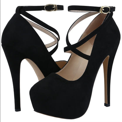 Women Platform Stilettos Sexy Pumps Shallow Round Toe Slingback Super High Heels Elegant Party Wedding Banquet Shoes