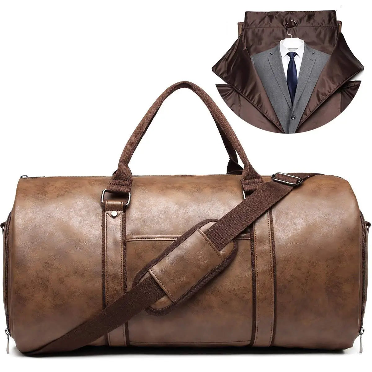 2025 New Men's Large Capacity Leather Waterproof Weekend Travel Business Convertible Suit Bag 2 in 1 Hand Carry-on Luggage Bag