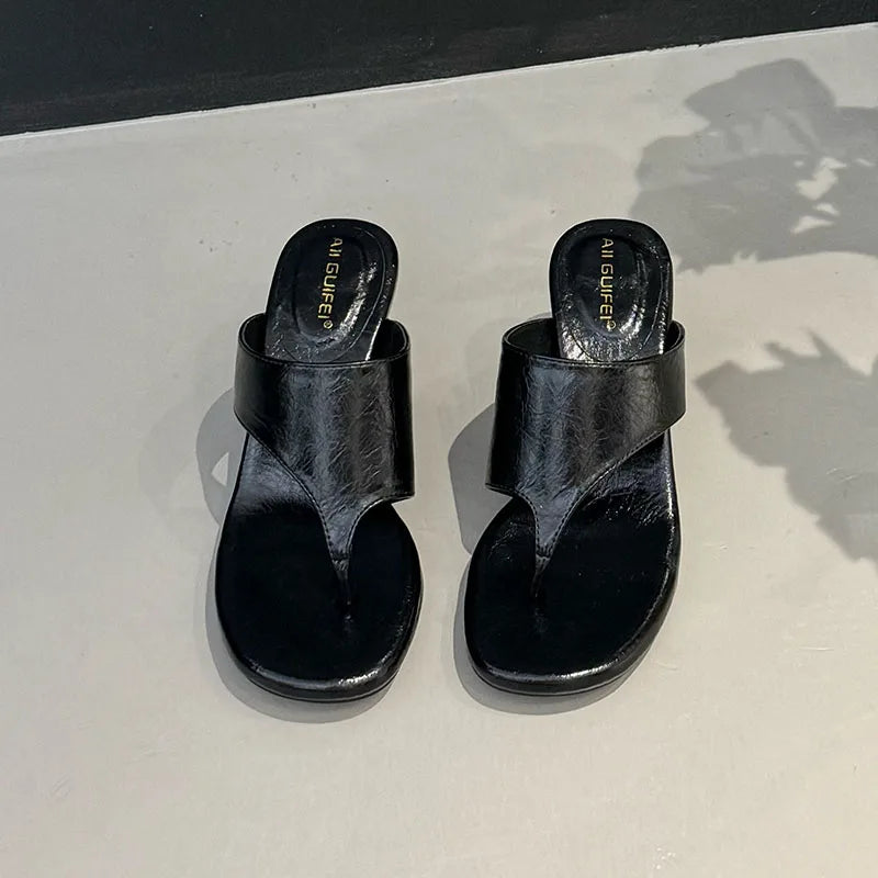 Red Footwear Fashion Round Heels Ladies Slippers Female Flip flops Elegant Women Heeled Slippers Sandals Slides Shoes Pumps