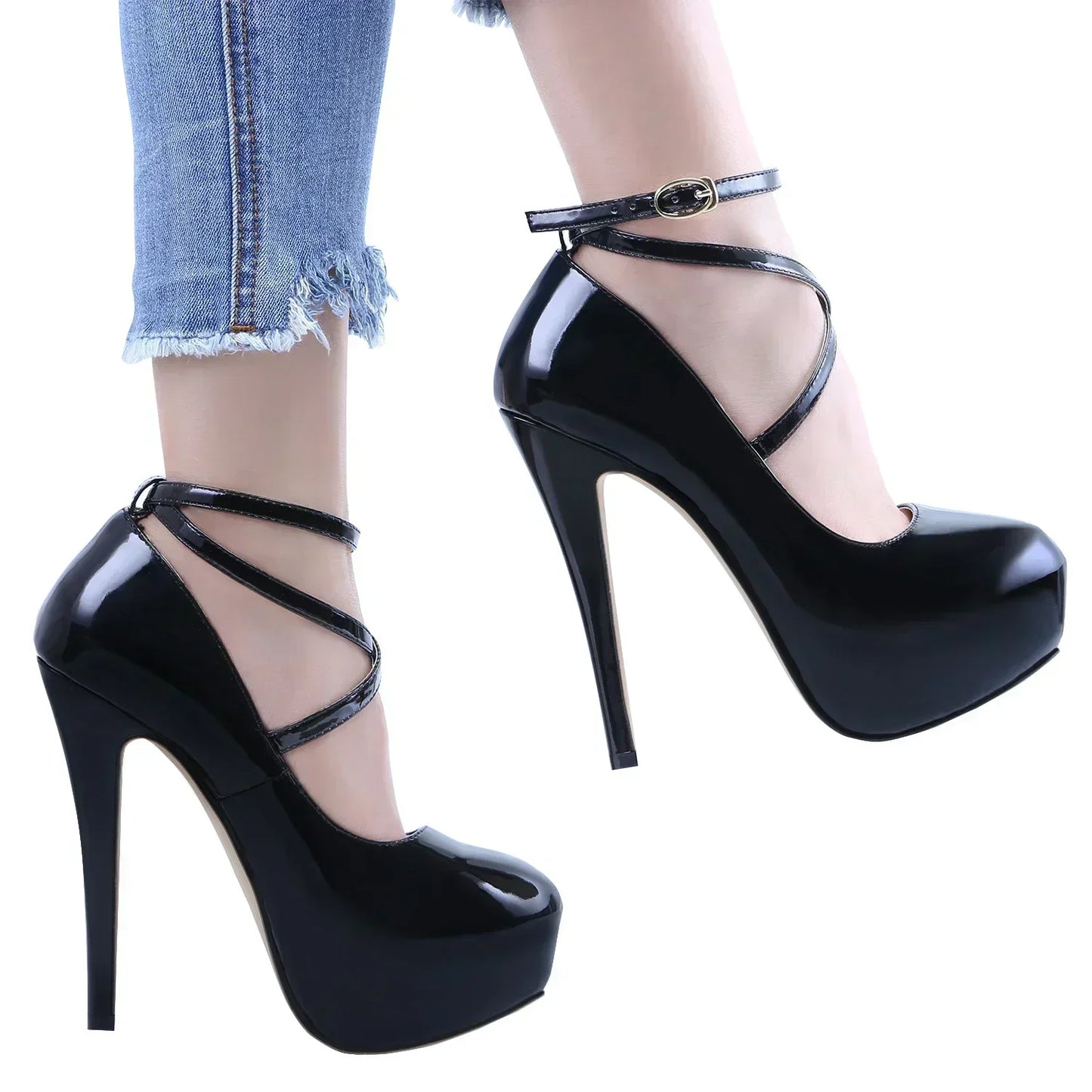 Women Platform Stilettos Sexy Pumps Shallow Round Toe Slingback Super High Heels Elegant Party Wedding Banquet Shoes