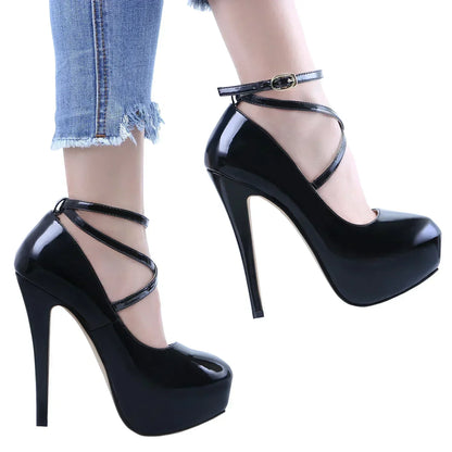 Women Platform Stilettos Sexy Pumps Shallow Round Toe Slingback Super High Heels Elegant Party Wedding Banquet Shoes