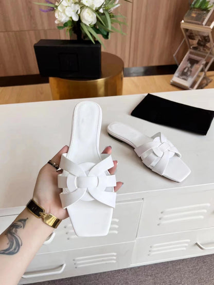 New Women's Fashion Leather Slippers Brand Design Luxury Women's Shoes Elegant Party Shoes Beach Shoes Home Shoes Dating Shoes