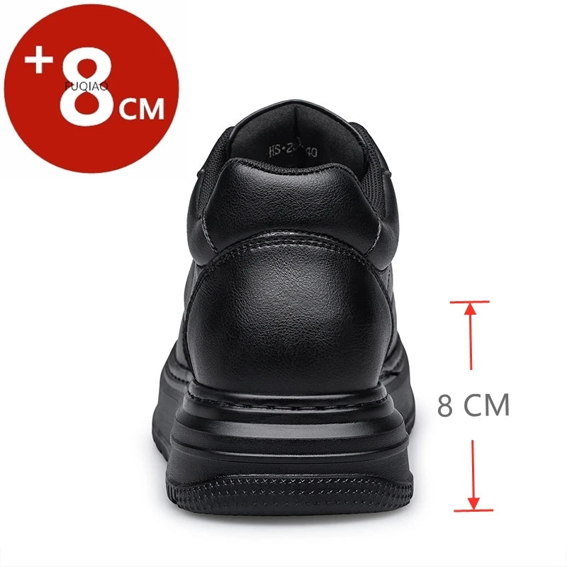 Luxury Brand Fashion Leather Elevator Sneakers Men Comfortable Breathable Casual Shoes Height Increase Insole 8cm Lift Men Shoes