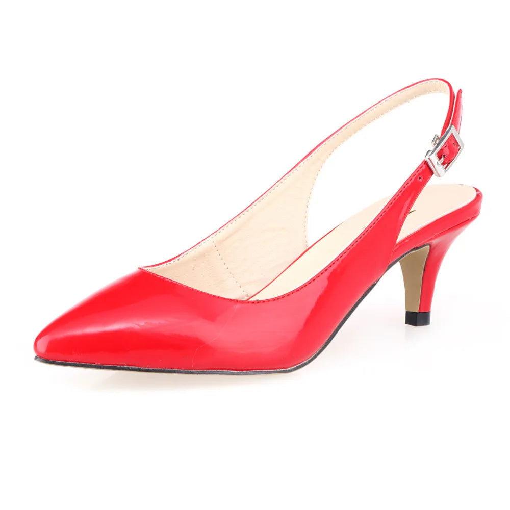 Daily all-match Sandal Shoes Pointed High Heels Large Size Pumps New 6cm Low Casual Back Empty Buckle Red Wedding shoes
