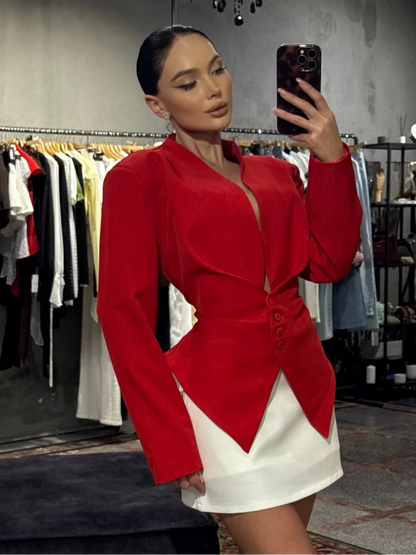 Slim Lace Up Asymmetrical Blazer Women Chic V-neck Single Breasted Full Sleeve Jacket Female 2026 Spring Summer Lady Coat