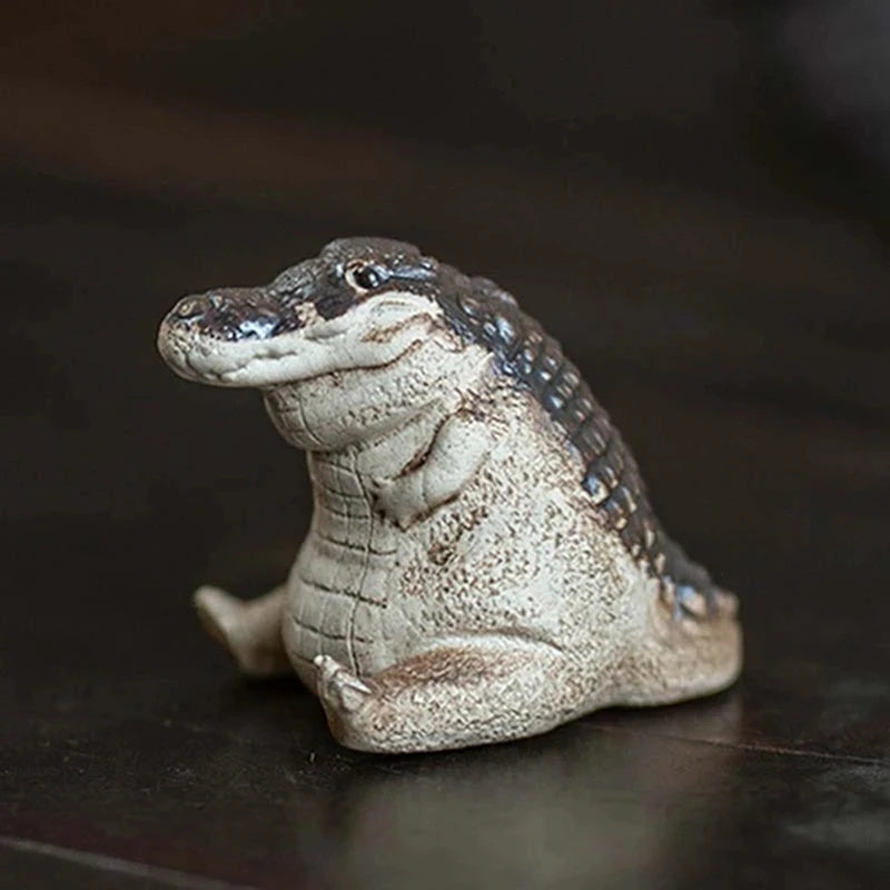 Cute Chubby Crocodile Figurine Realistic Little Crocodiles Ornament Resin Tea Pet Model Home Decor Funny Feng Shui Gifts