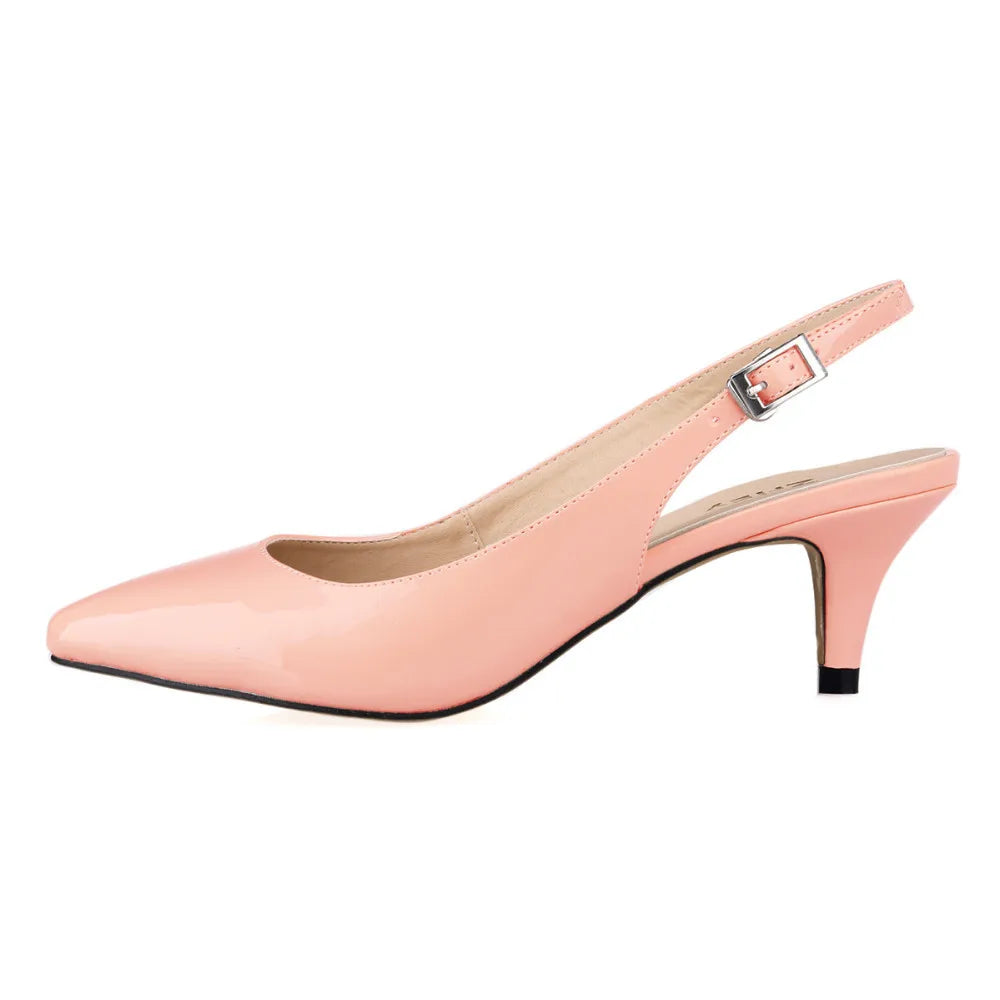 Daily all-match Sandal Shoes Pointed High Heels Large Size Pumps New 6cm Low Casual Back Empty Buckle Red Wedding shoes