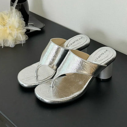 Red Footwear Fashion Round Heels Ladies Slippers Female Flip flops Elegant Women Heeled Slippers Sandals Slides Shoes Pumps