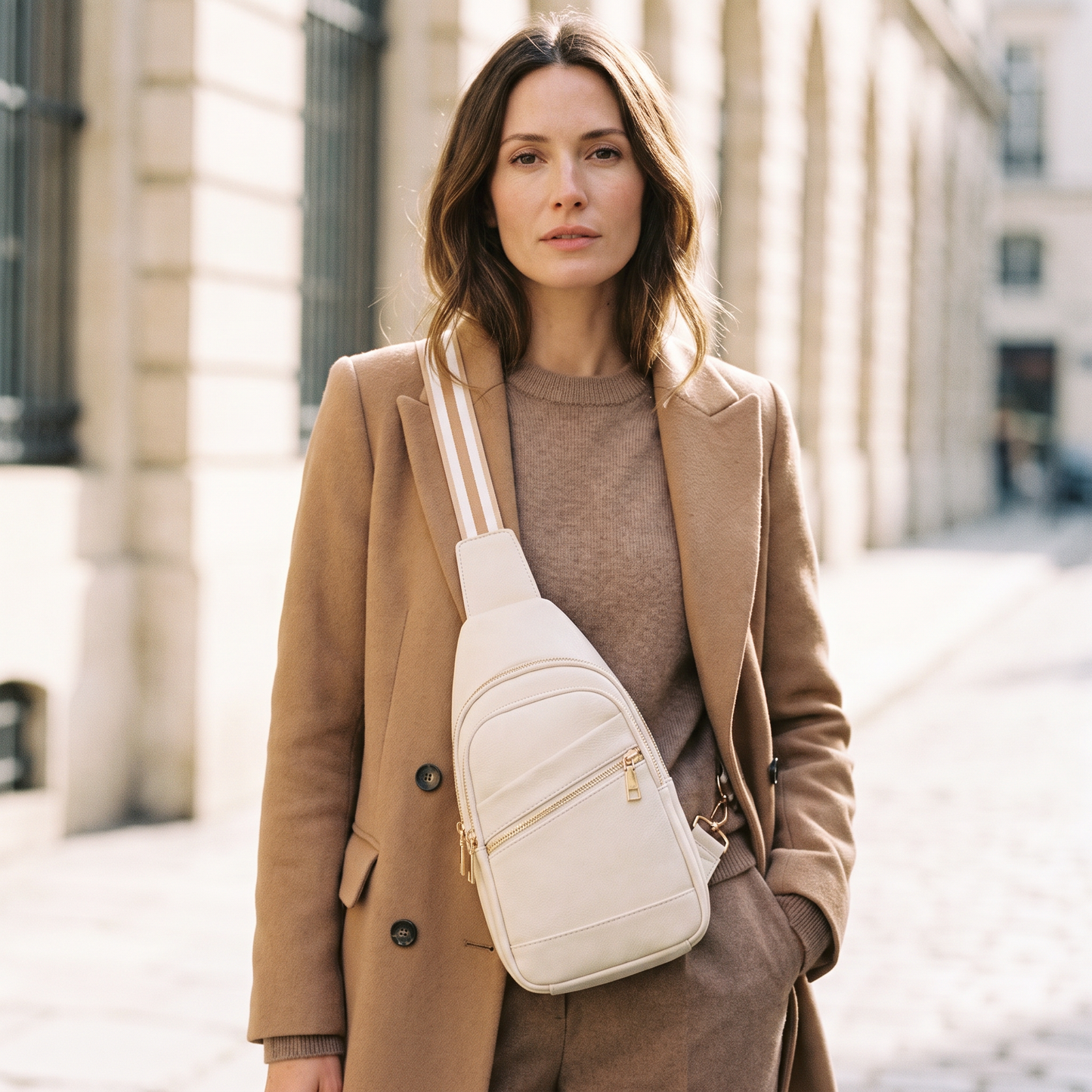 The Amalfi Sling Bag - Off-White - worn