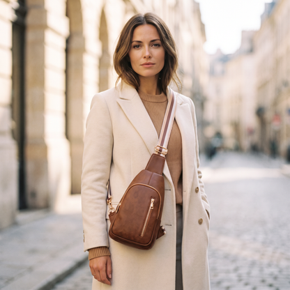 The Amalfi Sling Bag - Brown - worn