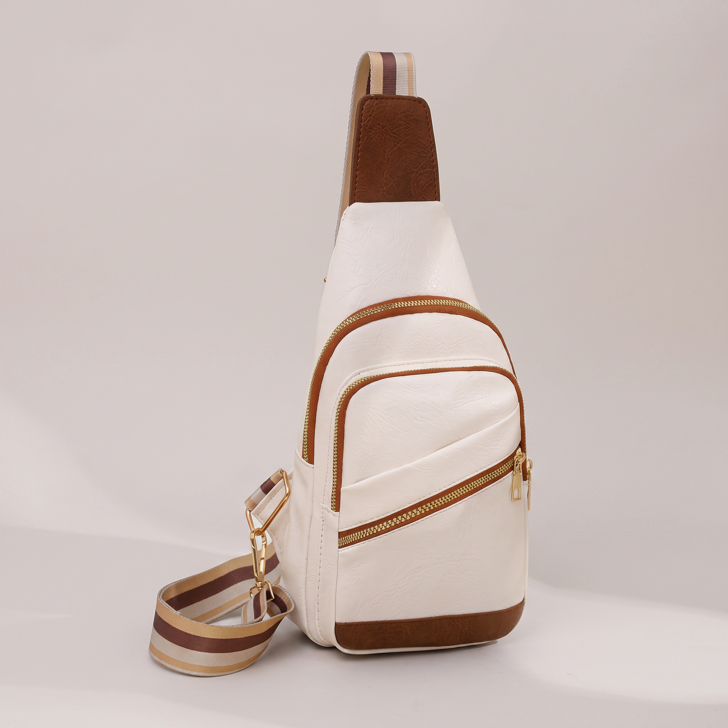 The Amalfi Sling Bag - White with Brown - studio