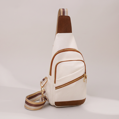 The Amalfi Sling Bag - White with Brown - studio