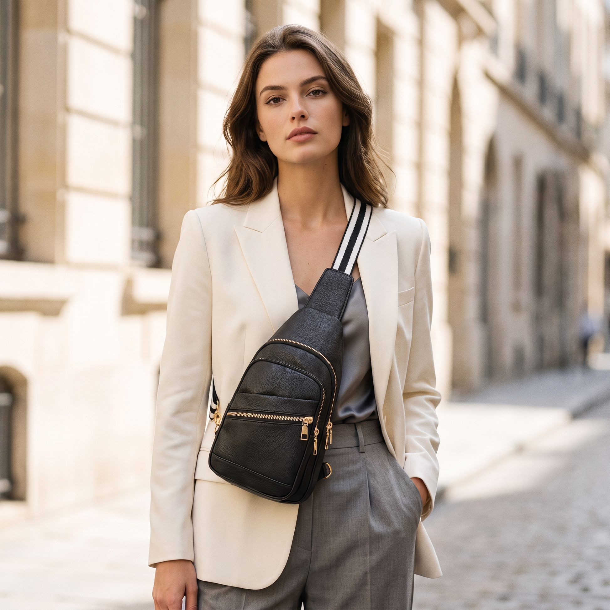 The Amalfi Sling Bag - Black - worn